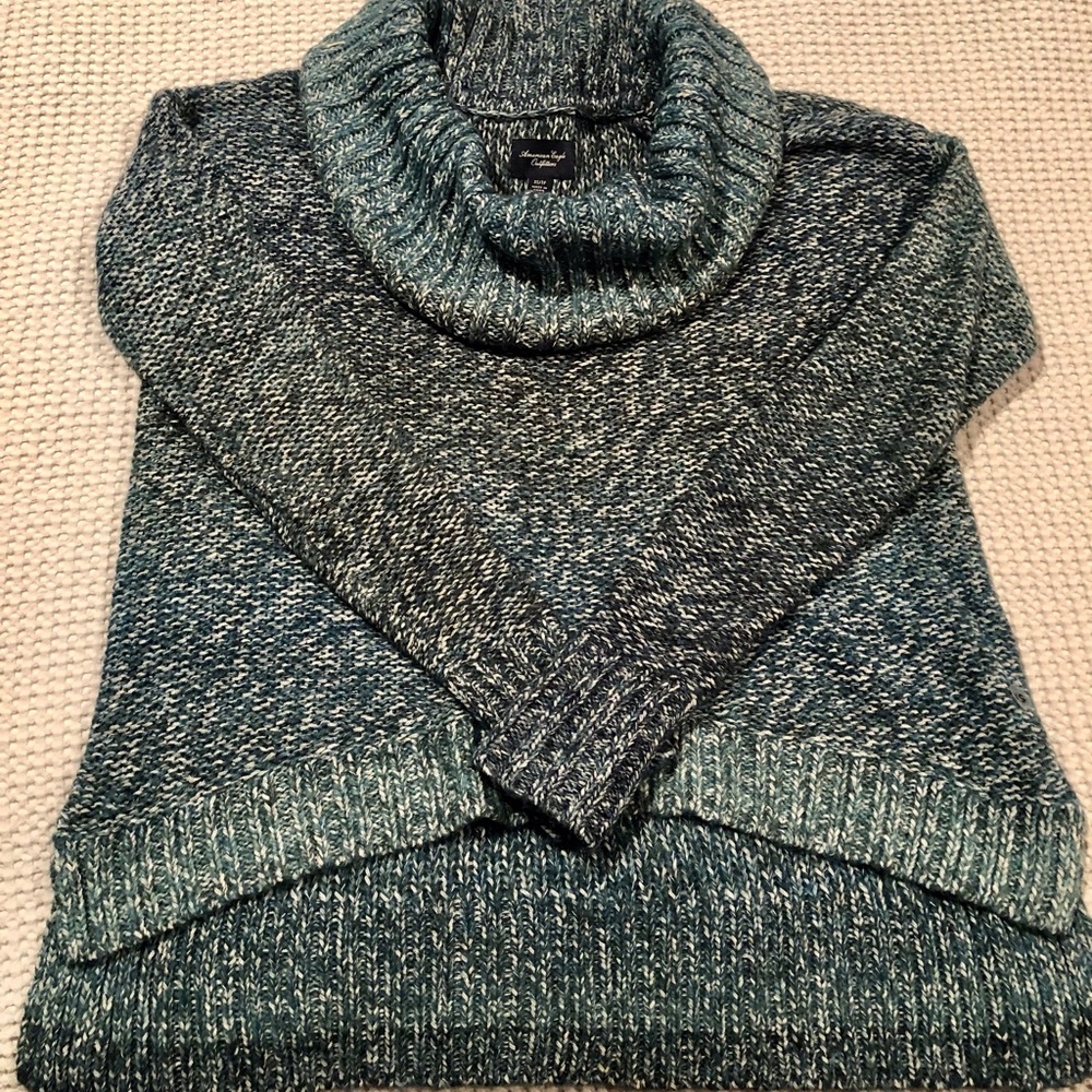 XS womens cowl neck sweater multi color ( blue/ green/ cream)